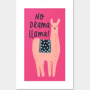 Cute Llama No Drama Llama Floral Llama Alpaca Lovers Gift T-Shirt Posters and Art